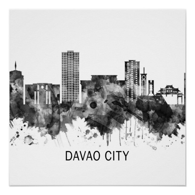 Davao City Philippines Skyline BW Poster (Front)