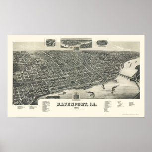 Davenport, IA Panoramic Map - 1888 Poster