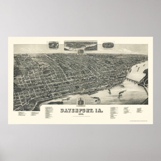 Davenport, IA Panoramic Map - 1888 Poster (Front)