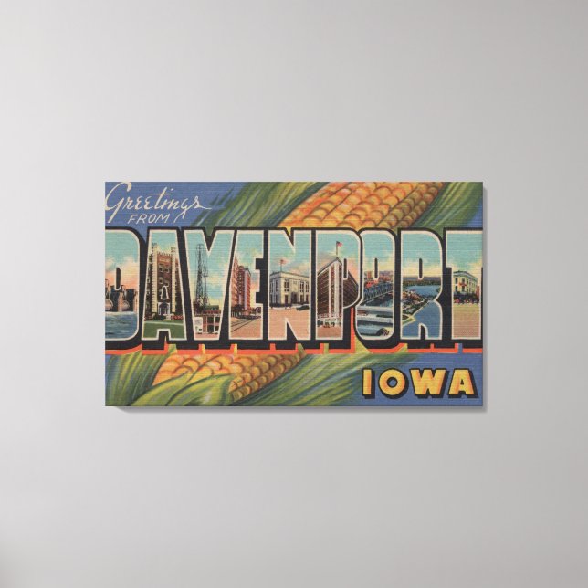 Davenport, Iowa (Corn) - Large Letter Scenes Canvas Print (Front)