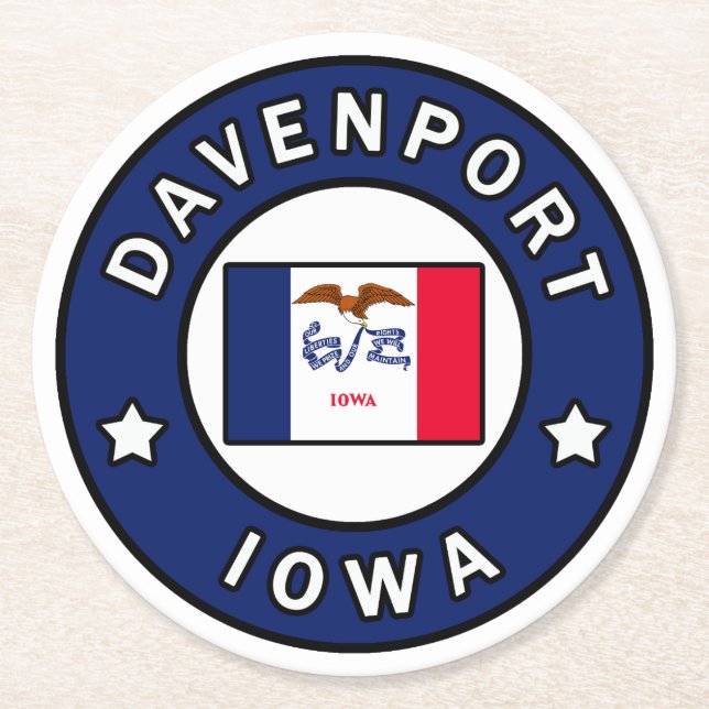 Davenport Iowa Round Paper Coaster (Front)