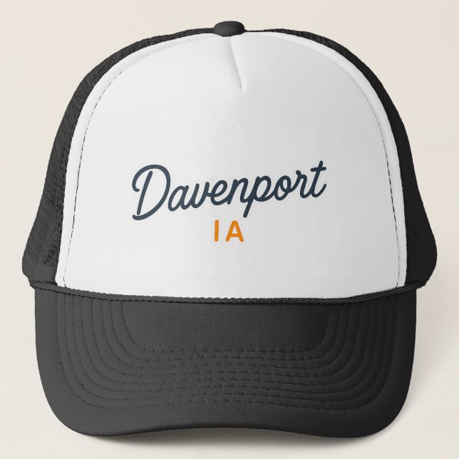 Davenport Iowa Script – Retro Minimal City Pride Trucker Hat (Front)
