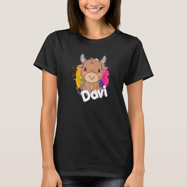 DAVI Cute Boy Name with adorable Cow T-Shirt (Front)