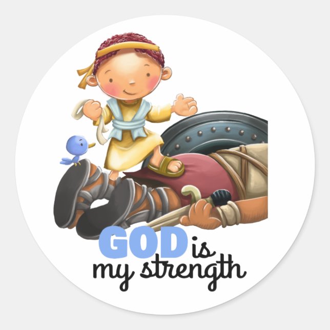 David and Goliath kids Bible verse sticker page (Front)