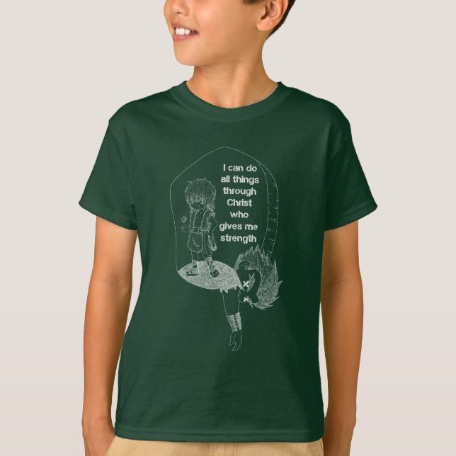 David and Goliath with Bible Verse White Sketch T-Shirt (Front)