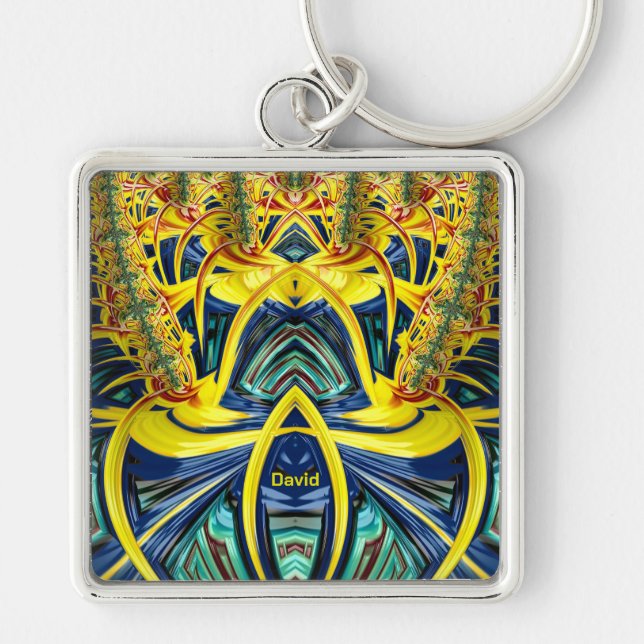 DAVID ~ Blue Aqua Red Green Yellow GLOSSY ~  Key Ring (Front)