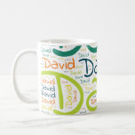 David Coffee Mug<br><div class="desc">David. Show and wear this popular beautiful male first name designed as colourful wordcloud made of horizontal and vertical cursive hand lettering typography in different sizes and adorable fresh colours. Wear your positive american name or show the world whom you love or adore. Merch with this soft text artwork is...</div>