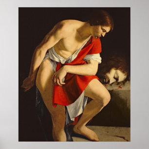 David contemplating the head of Goliath Poster