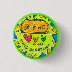 david gerbstadt, be kind, button, 3 hearts, 3 cm round badge