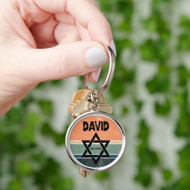 David Hebrew Meaning Beloved Vintage Sunset Key Ring (Hand)