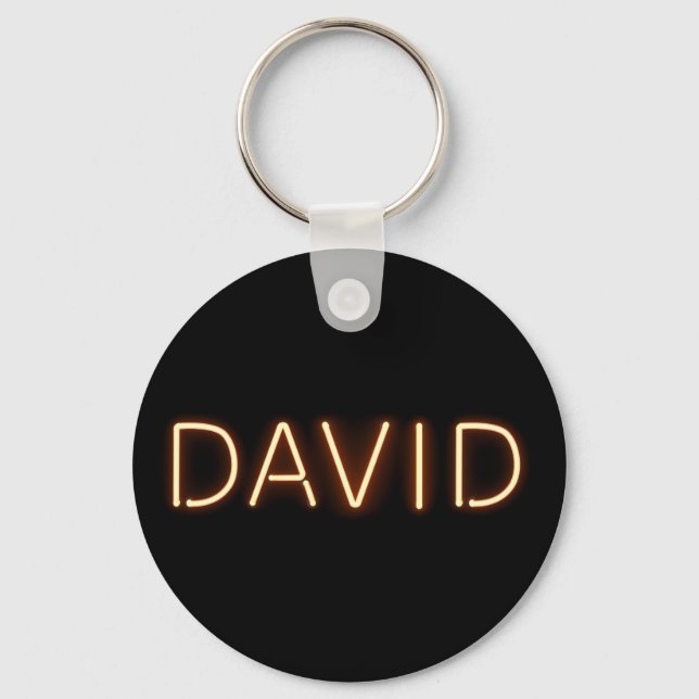 David  Name in Glowing Neon Lights Key Ring (Front)