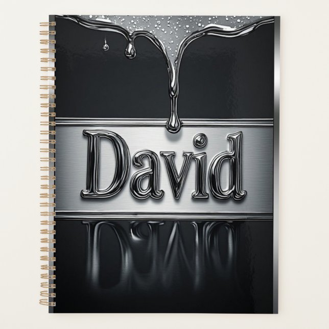 David Name In Liquid Metal Chrome Planner (Front)