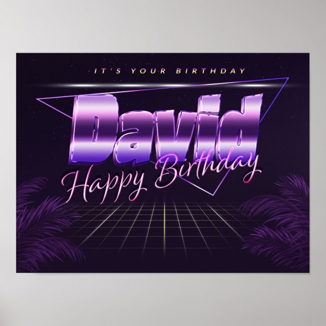 David Name Vorname lila retro Poster Geburtstag (Front)