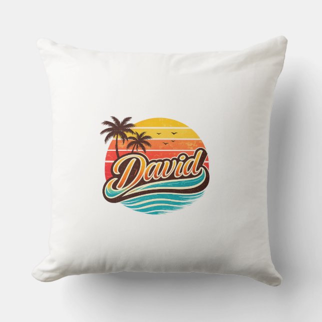 David Retro Sunset Tropical Name Design Cushion (Front)