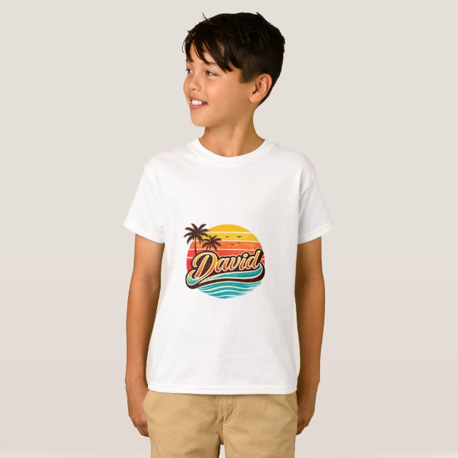 David Retro Sunset Tropical Name Design T-Shirt (Front Full)