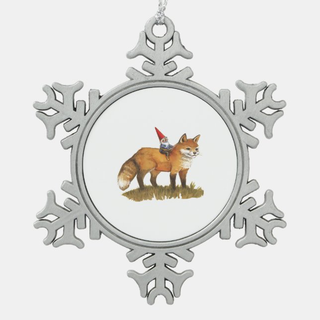 David The Gnome Woodland Forest Friends   Snowflake Pewter Christmas Ornament (Front)