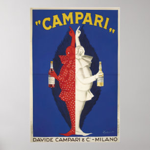 Davide Campari Clowns Red and White Vintage Poster