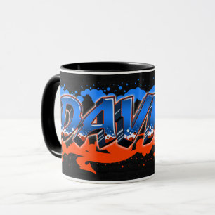 Davide Vorname Name Graffiti blue orange Tasse Mug