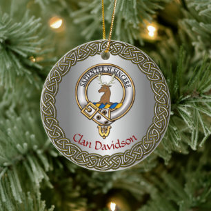 Davidson Clan Badge/Tartan Thistle Personalised Ceramic Tree Decoration