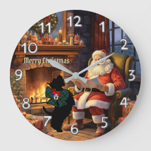Davidson Scottie Dog & Santa Personalised Xmas Large Clock