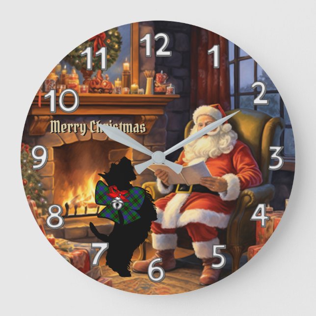 Davidson Scottie Dog & Santa Personalised Xmas Large Clock (Front)