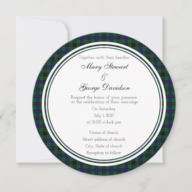 Davidson Scottish Wedding Round Invitation (Front)