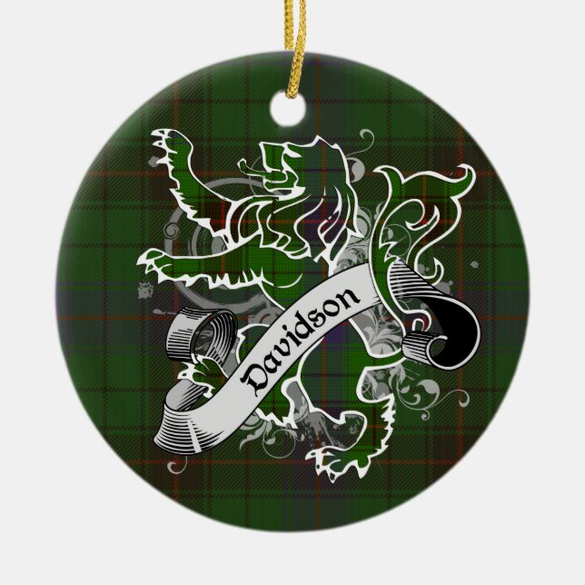 Davidson Tartan Lion Ceramic Tree Decoration (Front)