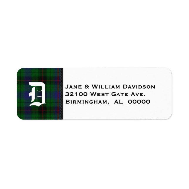 Davidson Tartan Plaid Monogram Address Labels (Front)