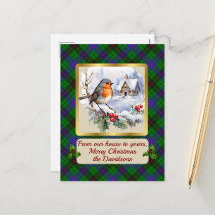 Davidson Tartan w/Robin Personalized Holiday Postcard