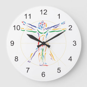 DaVinci Anatomy Man in Chakra Colors Large Clock