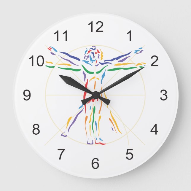 DaVinci Anatomy Man in Chakra Colors Large Clock (Front)