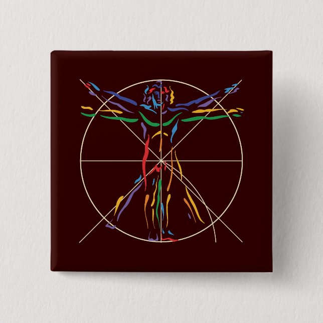 DaVinci Anatomy Man in Chakra Colours 15 Cm Square Badge (Front)