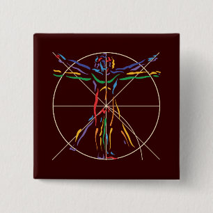 DaVinci Anatomy Man in Chakra Colours 15 Cm Square Badge