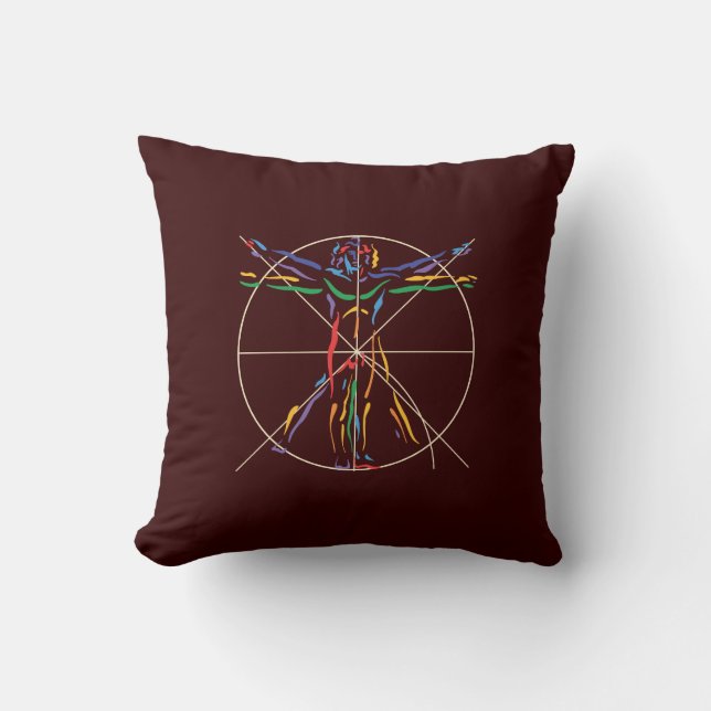 DaVinci Anatomy Man in Chakra Colours Cushion (Front)