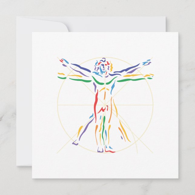 DaVinci Anatomy Man in Chakra Colours Invitation (Front)