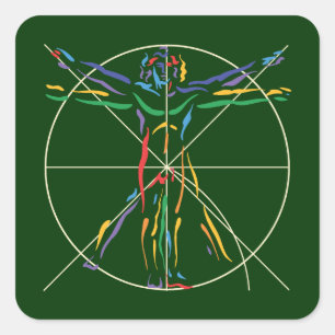 DaVinci Anatomy Man in Chakra Colours Square Sticker