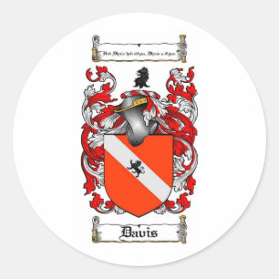 DAVIS FAMILY CREST -  DAVIS COAT OF ARMS CLASSIC ROUND STICKER