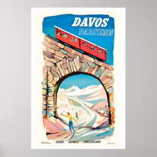 Davos Parsenn Switzerland Vintage Ski Poster Gift