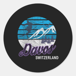 Davos Swiss Alps Switzerland Ski Resort Snowboardi Classic Round Sticker