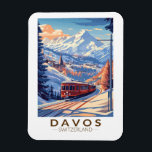 Davos Switzerland Train Travel Art Vintage Magnet<br><div class="desc">Davos retro vector travel design. Davos is a town in the Swiss Alps,  within the canton of Graubünden. It’s a popular ski resort with a conference centre that hosts the annual World Economic Forum.</div>