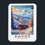 Davos Switzerland Train Travel Art Vintage Magnet<br><div class="desc">Davos retro vector travel design. Davos is a town in the Swiss Alps,  within the canton of Graubünden. It’s a popular ski resort with a conference centre that hosts the annual World Economic Forum.</div>