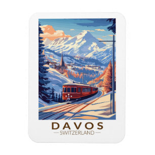 Davos Switzerland Train Travel Art Vintage Magnet