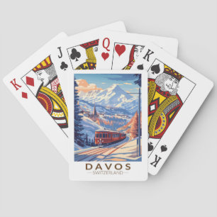 Davos Switzerland Train Travel Art Vintage Playing Cards