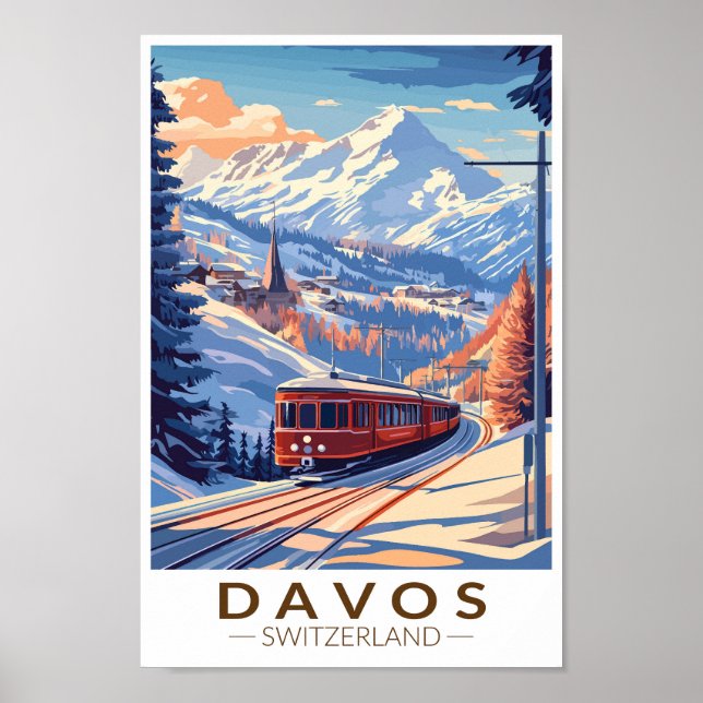 Davos Switzerland Train Travel Art Vintage Poster (Front)