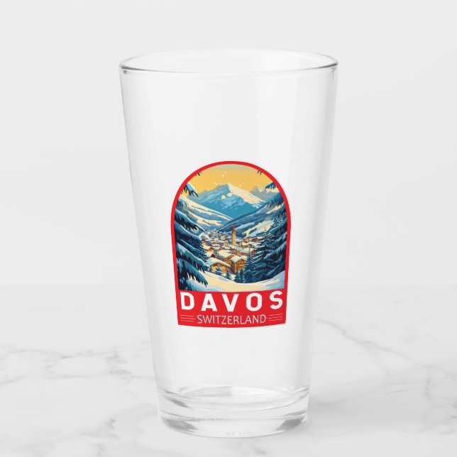 Davos Switzerland Travel Art Emblem Glass (Front)