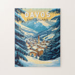 Davos Switzerland Travel Art Vintage Jigsaw Puzzle<br><div class="desc">Davos retro vector travel design. Davos is a town in the Swiss Alps,  within the canton of Graubünden. It’s a popular ski resort with a conference centre that hosts the annual World Economic Forum.</div>