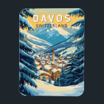 Davos Switzerland Travel Art Vintage Magnet<br><div class="desc">Davos retro vector travel design. Davos is a town in the Swiss Alps,  within the canton of Graubünden. It’s a popular ski resort with a conference centre that hosts the annual World Economic Forum.</div>