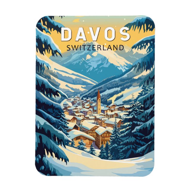 Davos Switzerland Travel Art Vintage Magnet (Vertical)