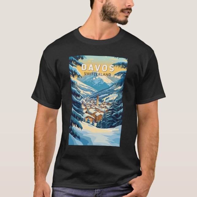 Davos Switzerland Travel Art Vintage T-Shirt (Front)