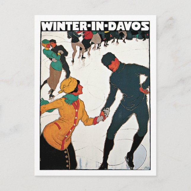 Davos Switzerland Winter Vintage Postcard (Front)
